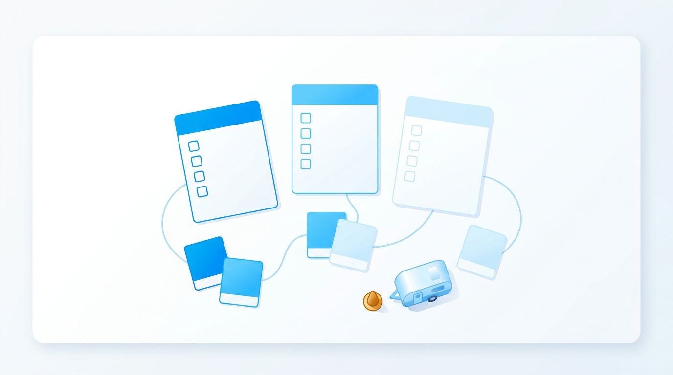 AI-generated illustration of blank checklist cards and route options on a table, a motif of choosing a carrier
