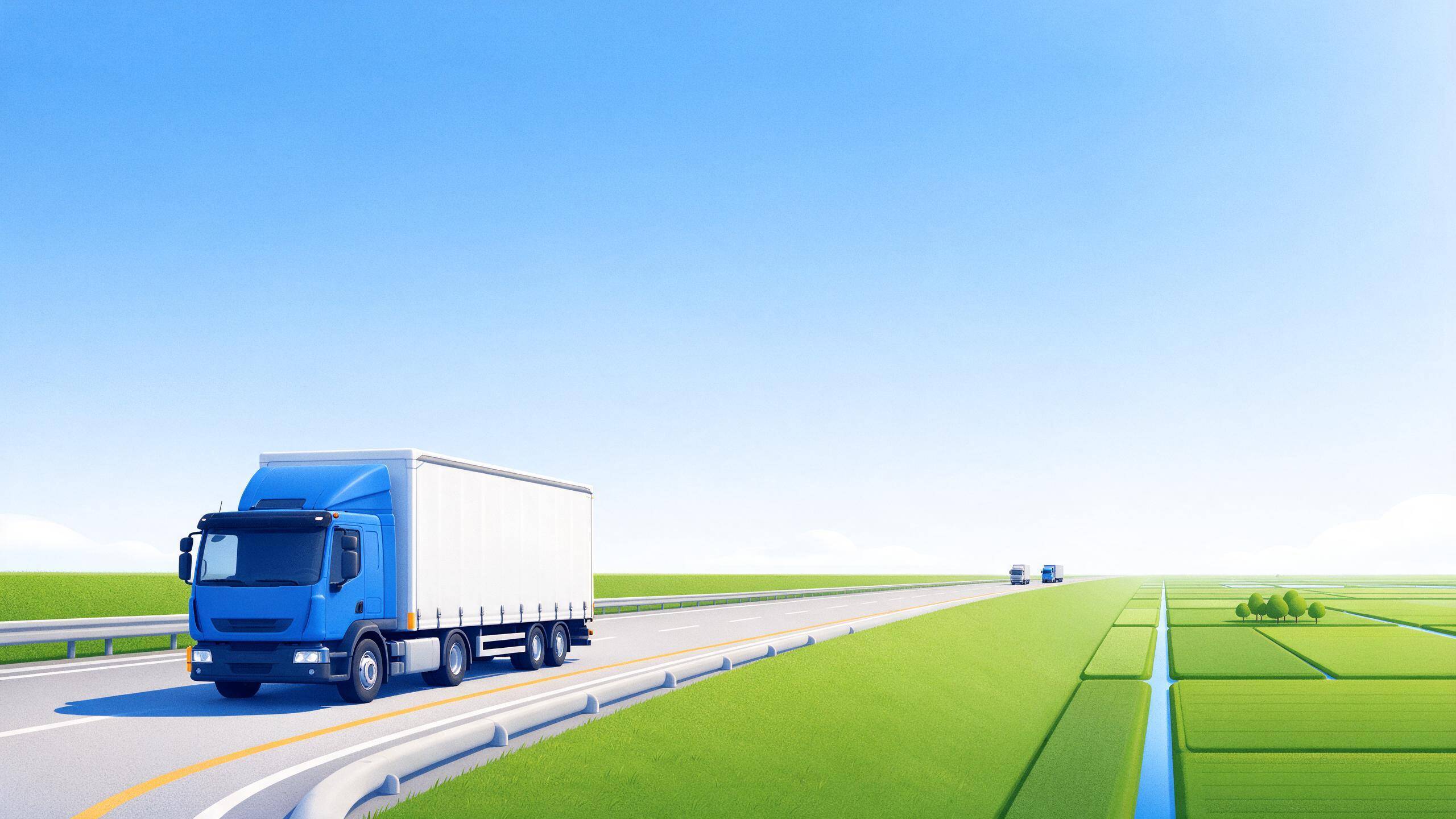 AI-generated illustration of a motorway on an embankment between flat polders and channels with an amber route line