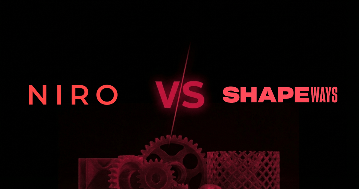Comparison of Niro3D and Shapeways 3D printing services with examples of printed parts